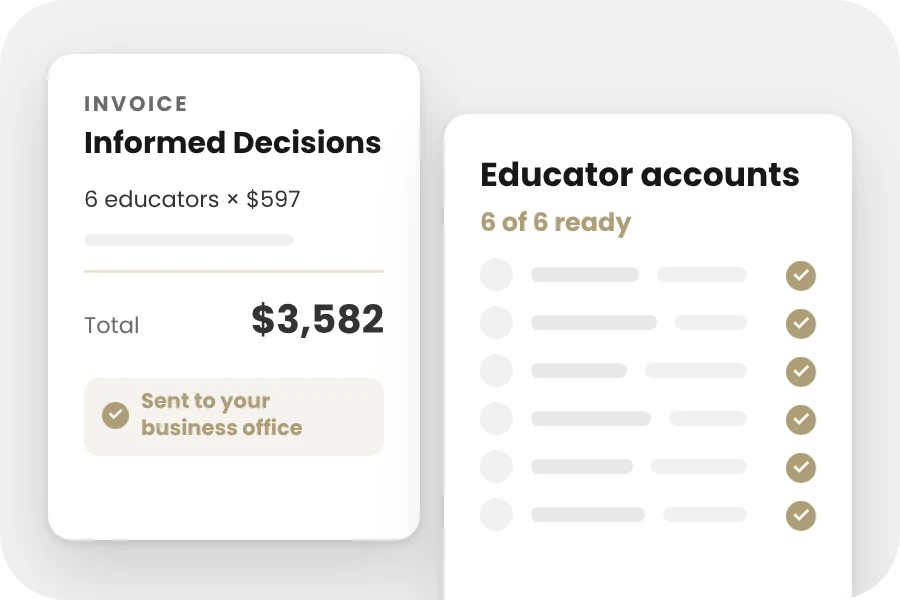 An invoice marked as sent, beside a list of accounts that are ready
