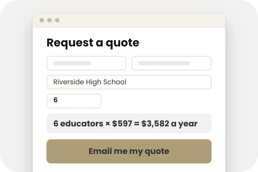 The quote form filled in, with the total worked out