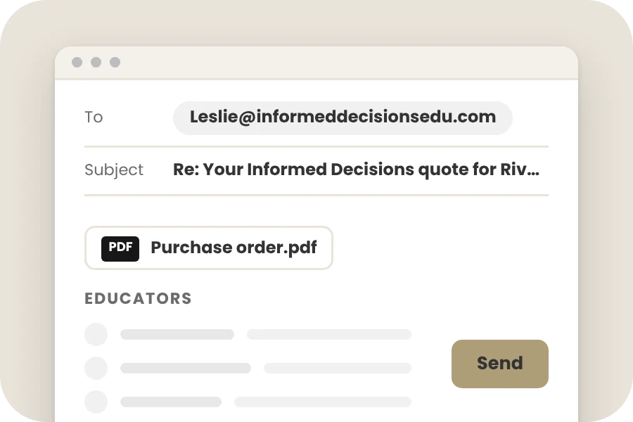 A reply email with a purchase order attached and a list of names