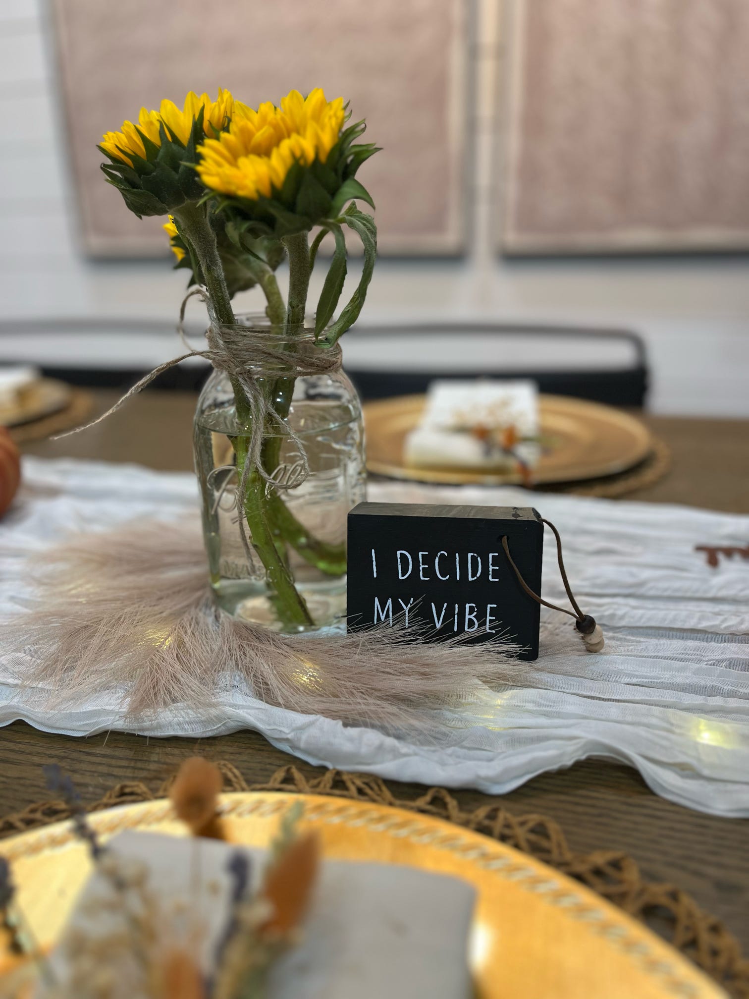 A retreat table set with sunflowers