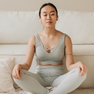 Man meditating outdoors