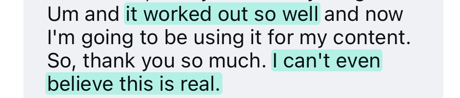 Instagram message from a Yap Edits customer