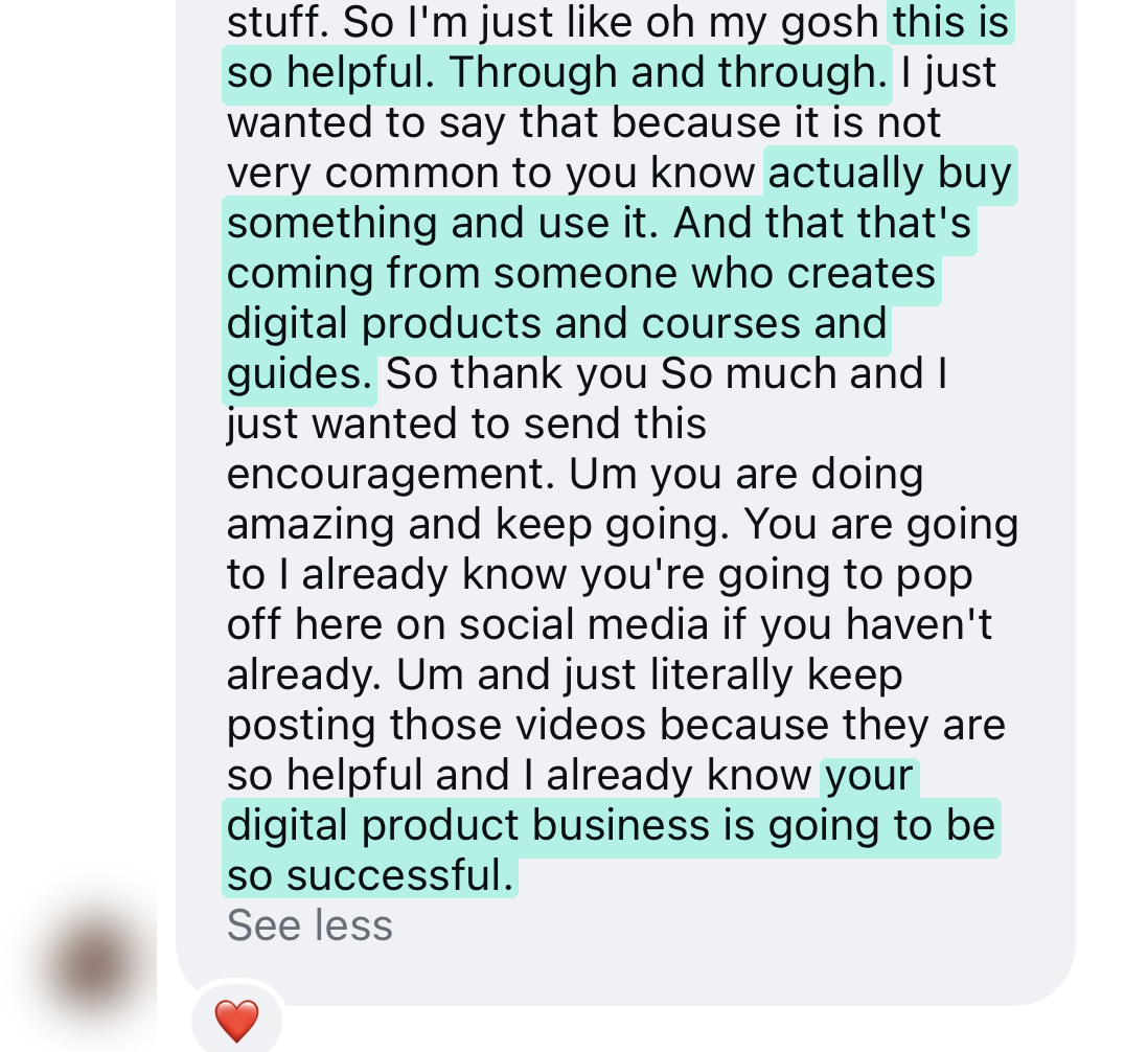 Instagram message from a Yap Edits customer