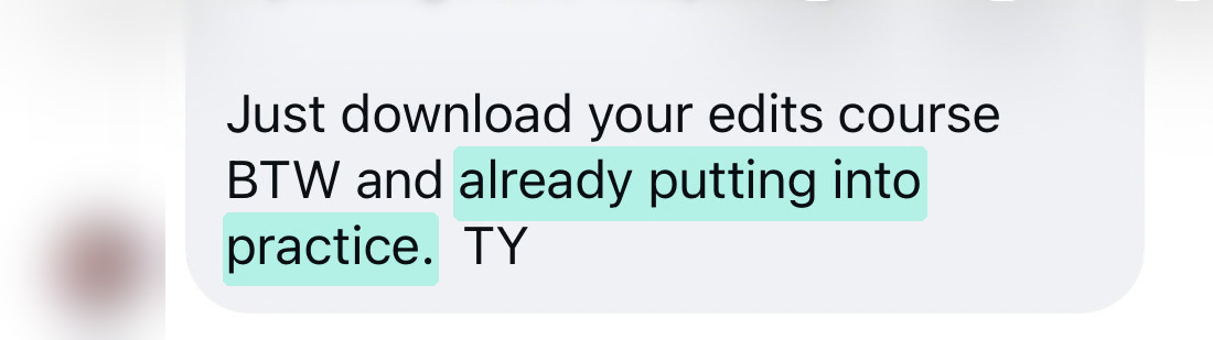 Instagram message from a Yap Edits customer