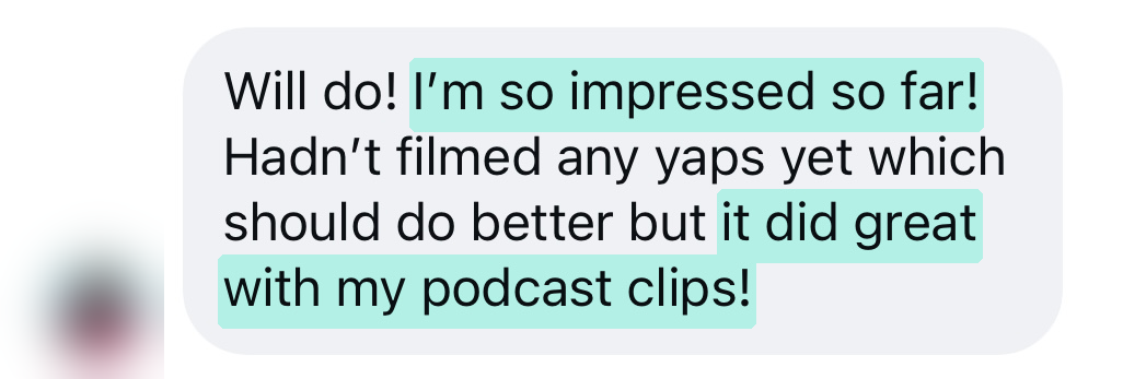 Instagram message from a Yap Edits customer