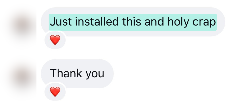 Instagram message from a Yap Edits customer