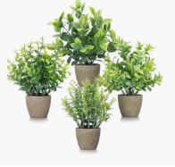 Four small faux potted plants