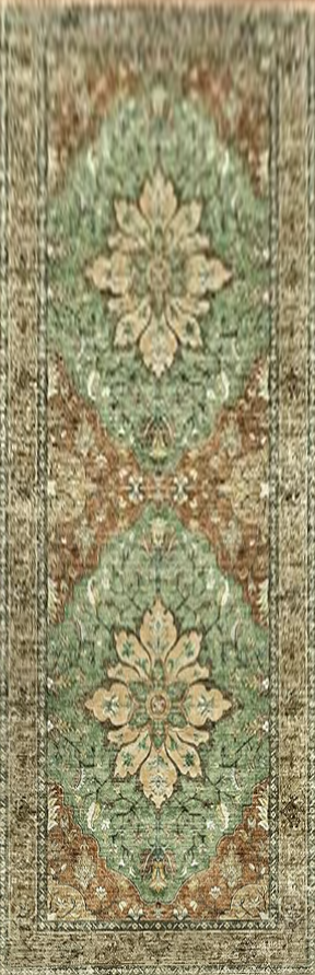 Sage green and rust vintage-style kitchen runner rug
