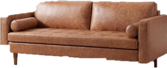 Cognac leather sofa with bolster pillows