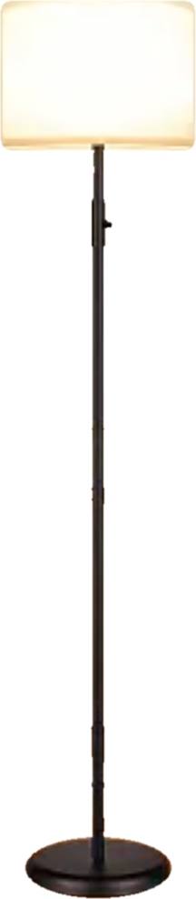 Black floor lamp with a white drum shade