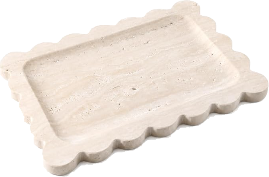 Scalloped travertine stone tray