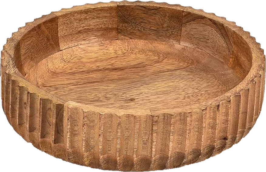 Round fluted wooden bowl