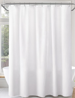 White waffle weave shower curtain