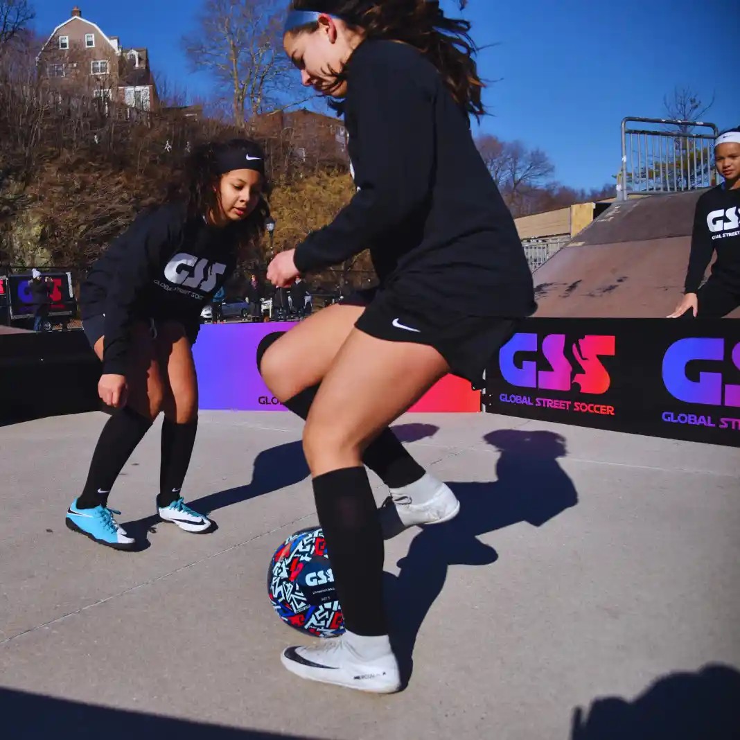 GSS players practicing footwork at an outdoor street session