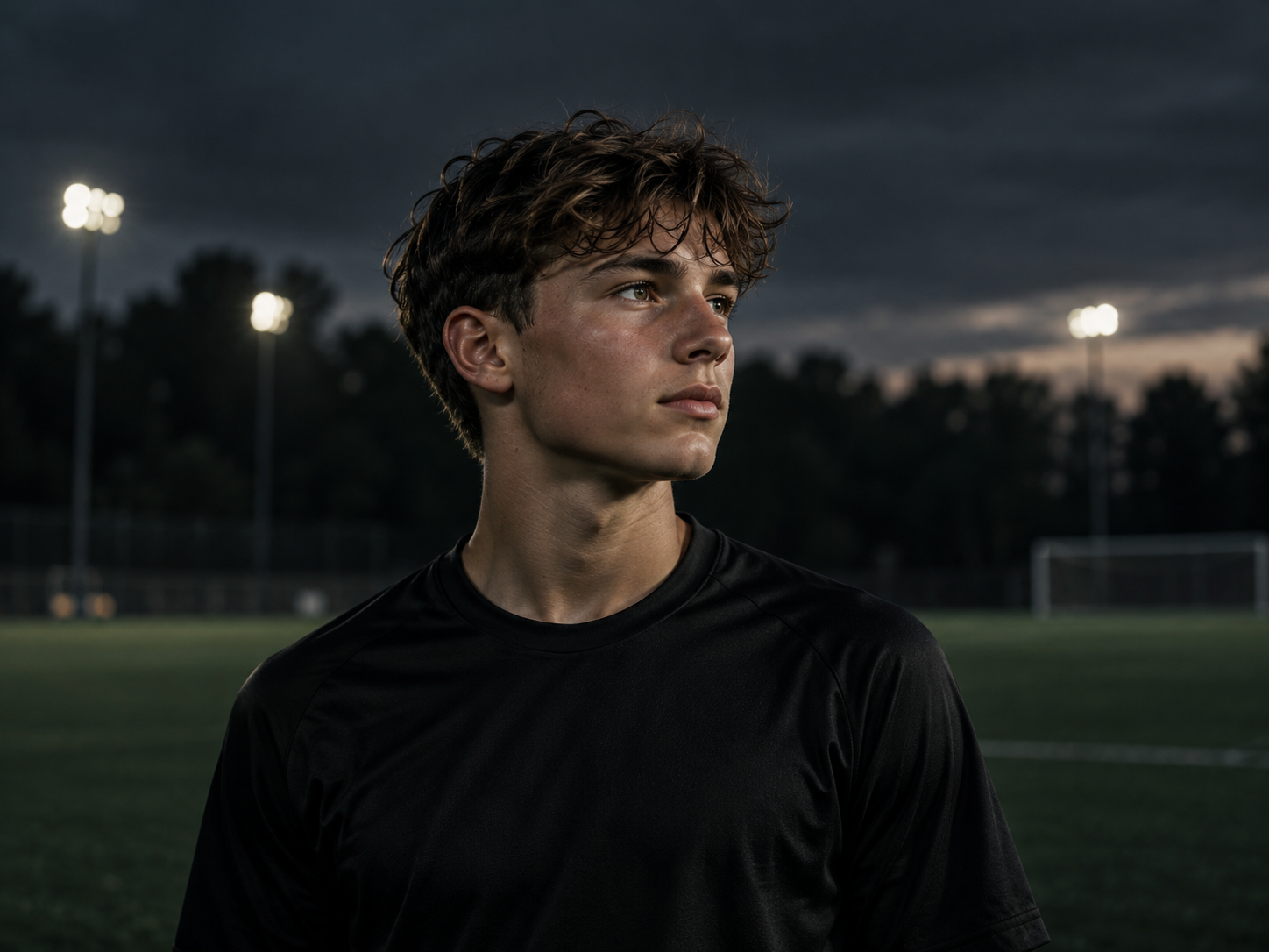 Focused young footballer on the training pitch