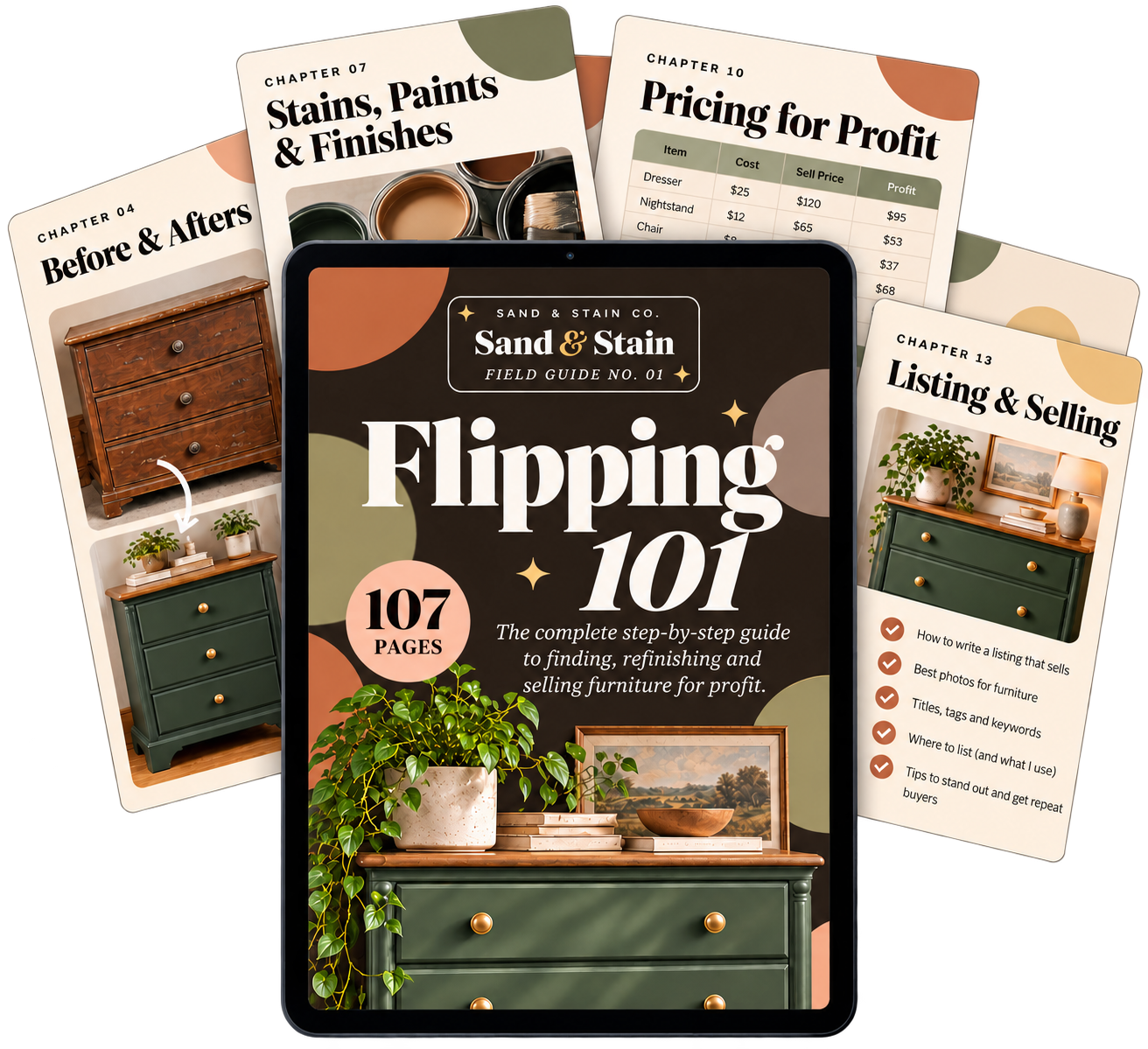 Flipping 101 Field Guide — 107 pages across 17 chapters with pricing calculator, before & afters, and listing templates