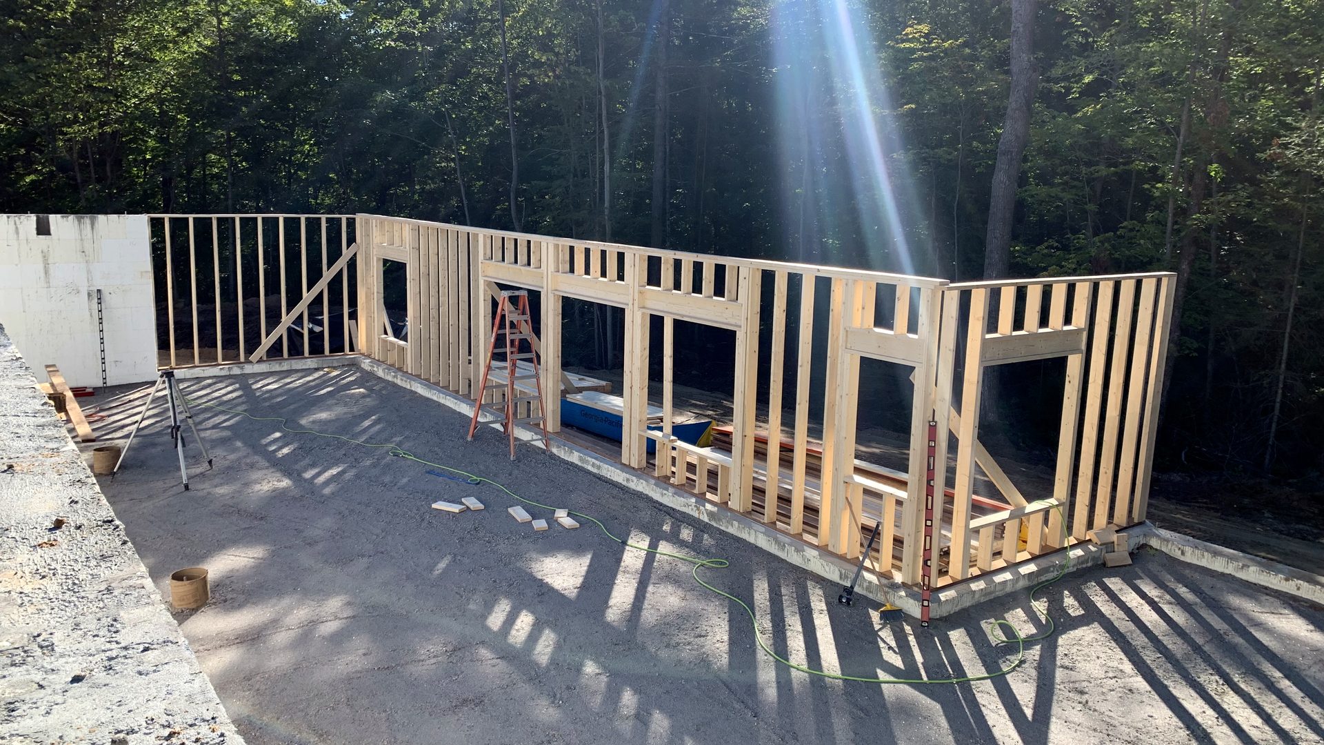 Framing the walls of a home building project