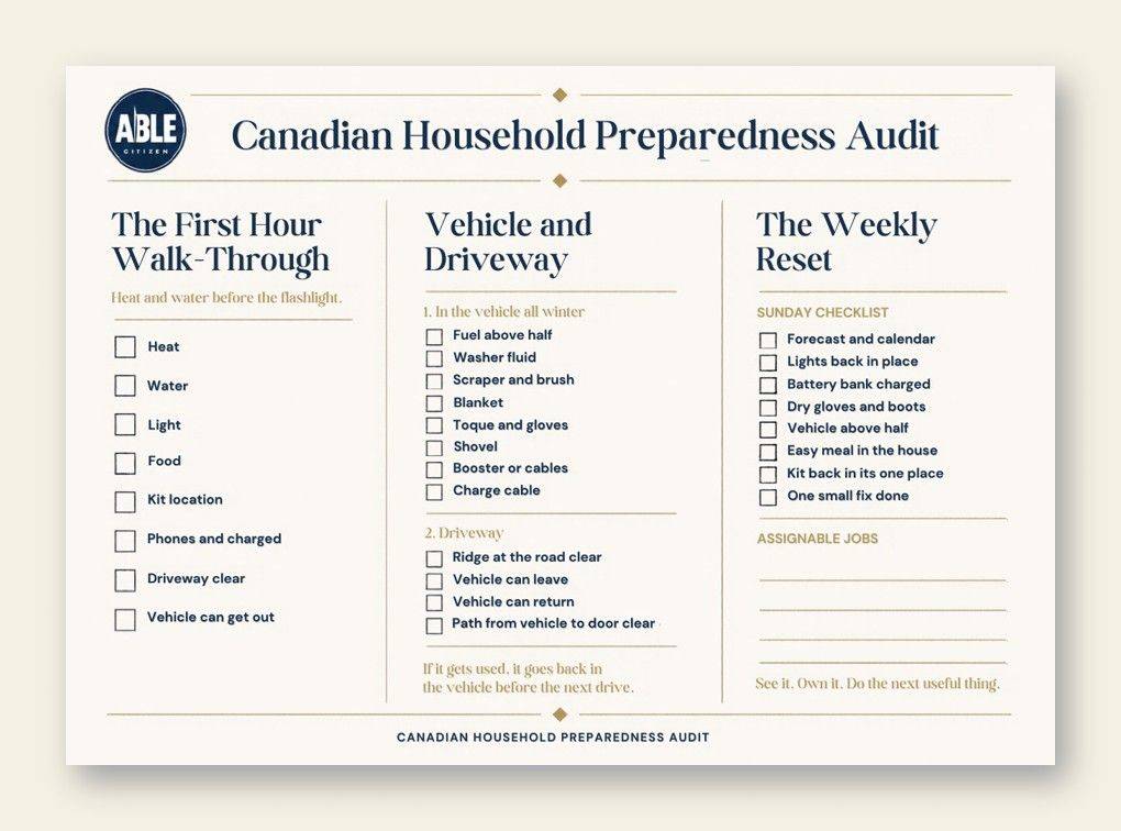 Preview of the Able Citizen Canadian Household Preparedness Audit worksheet