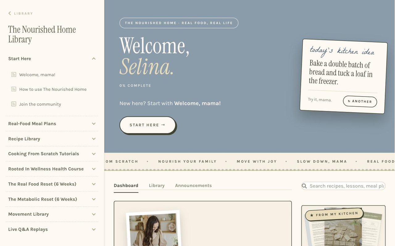 The Nourished Home library dashboard