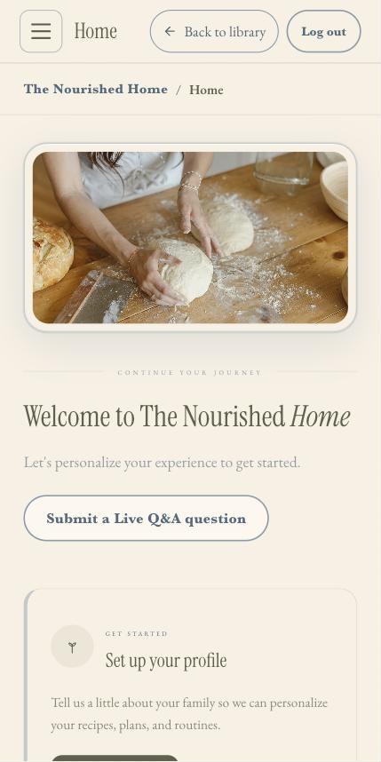 The Nourished Home app on a phone