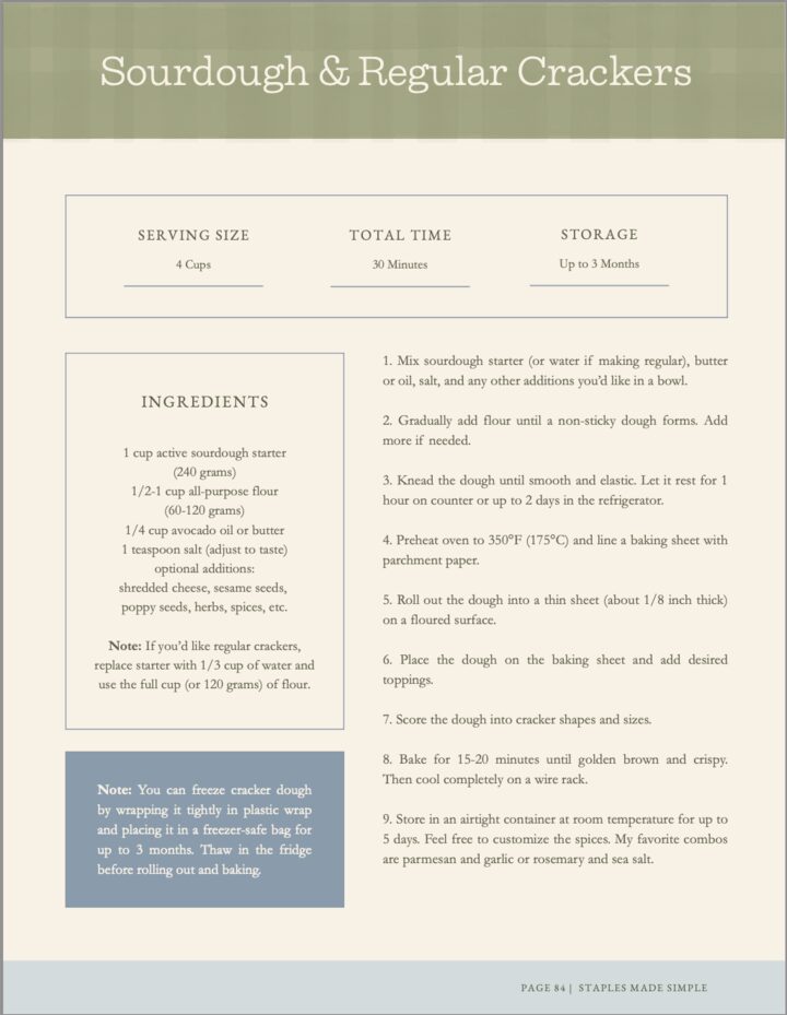 Sourdough and regular crackers recipe page