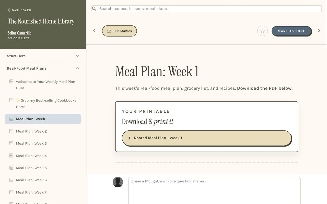 A weekly meal plan lesson with its printable