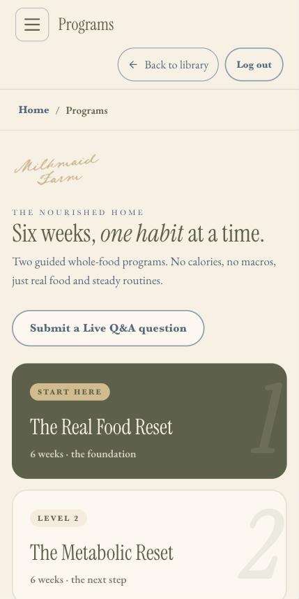 The reset programs in the app