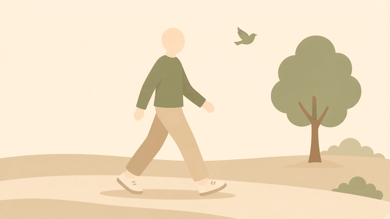 Going for a gentle walk outside, past a tree.