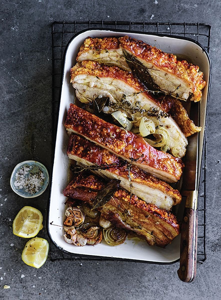 Crispy skin roast pork belly with fennel