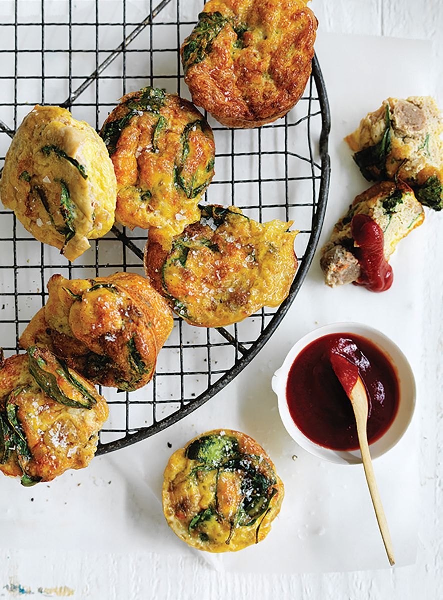 Sausage, egg and spinach muffins packed for lunch