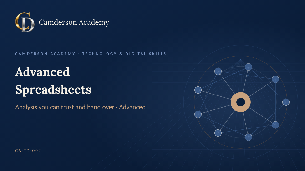Advanced Spreadsheets: Formulas, Pivot Tables and Dashboards course cover