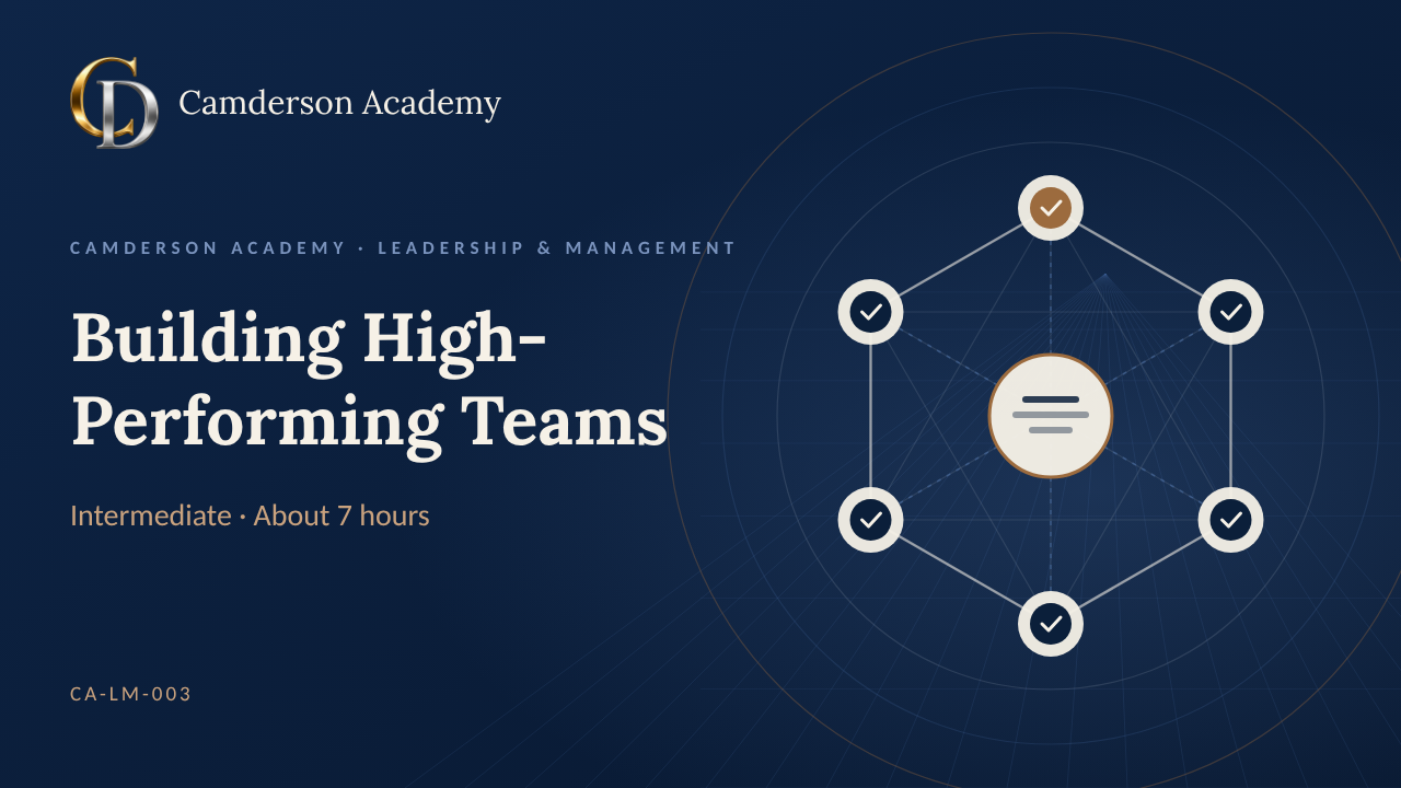 Building High-Performing Teams course cover, Camderson Academy