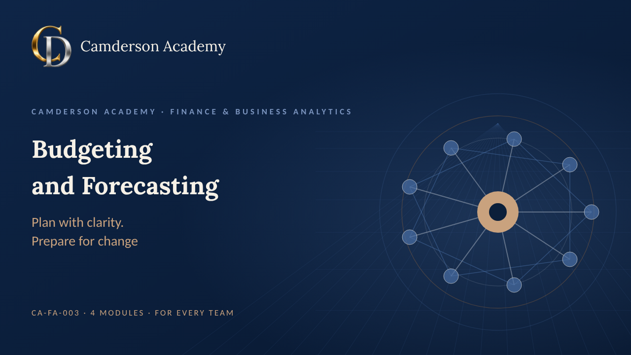 Budgeting and Forecasting course cover, Camderson Academy