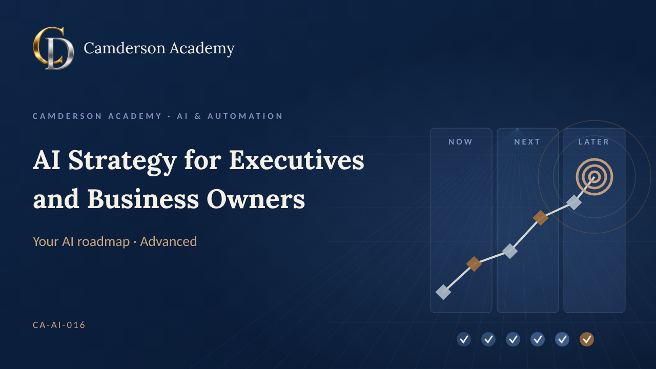 AI Strategy for Executives and Business Owners course cover, Camderson Academy