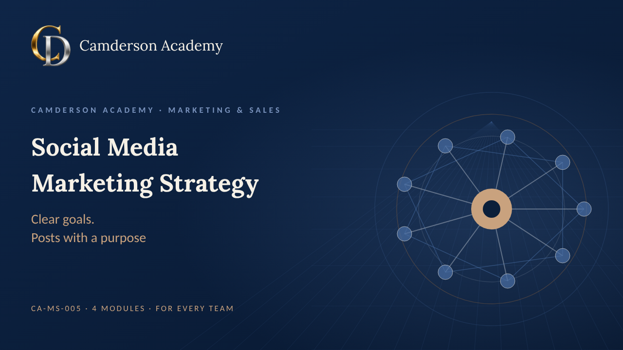 Social Media Marketing Strategy course cover, Camderson Academy