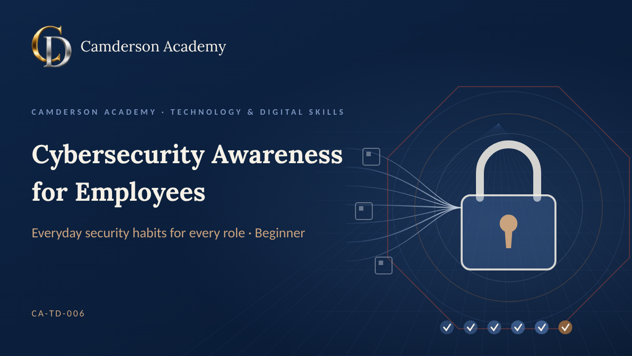 Cybersecurity Awareness for Employees course cover, Camderson Academy