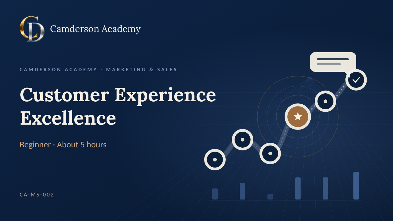 Customer Experience Excellence course cover, Camderson Academy