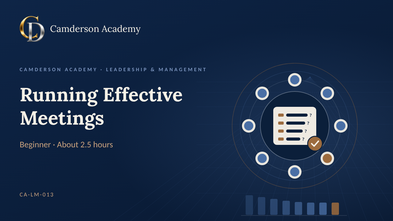 Running Effective Meetings course cover, Camderson Academy