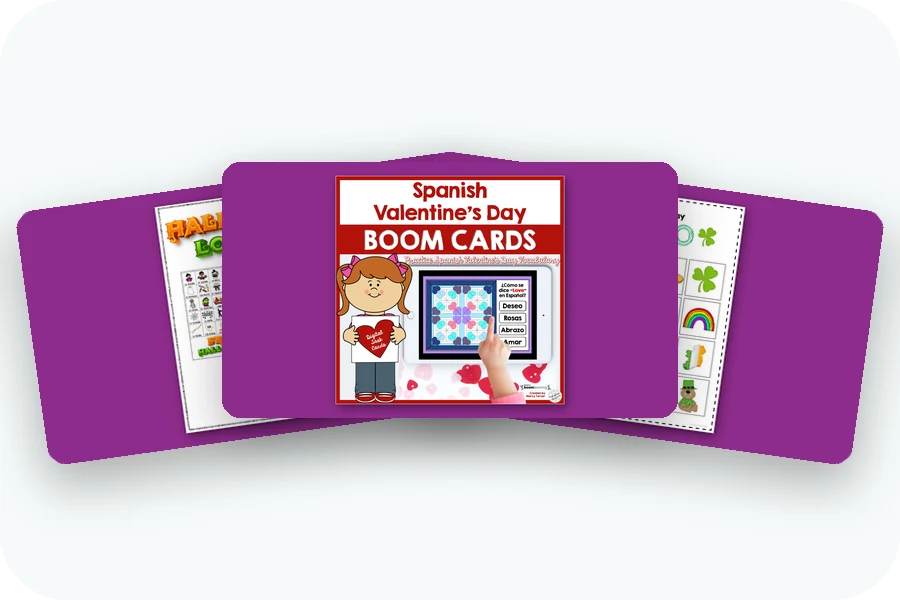 Three Holidays & Seasonal covers: Halloween Lotería, Valentine's Day Boom Cards and St. Patrick's Day bingo