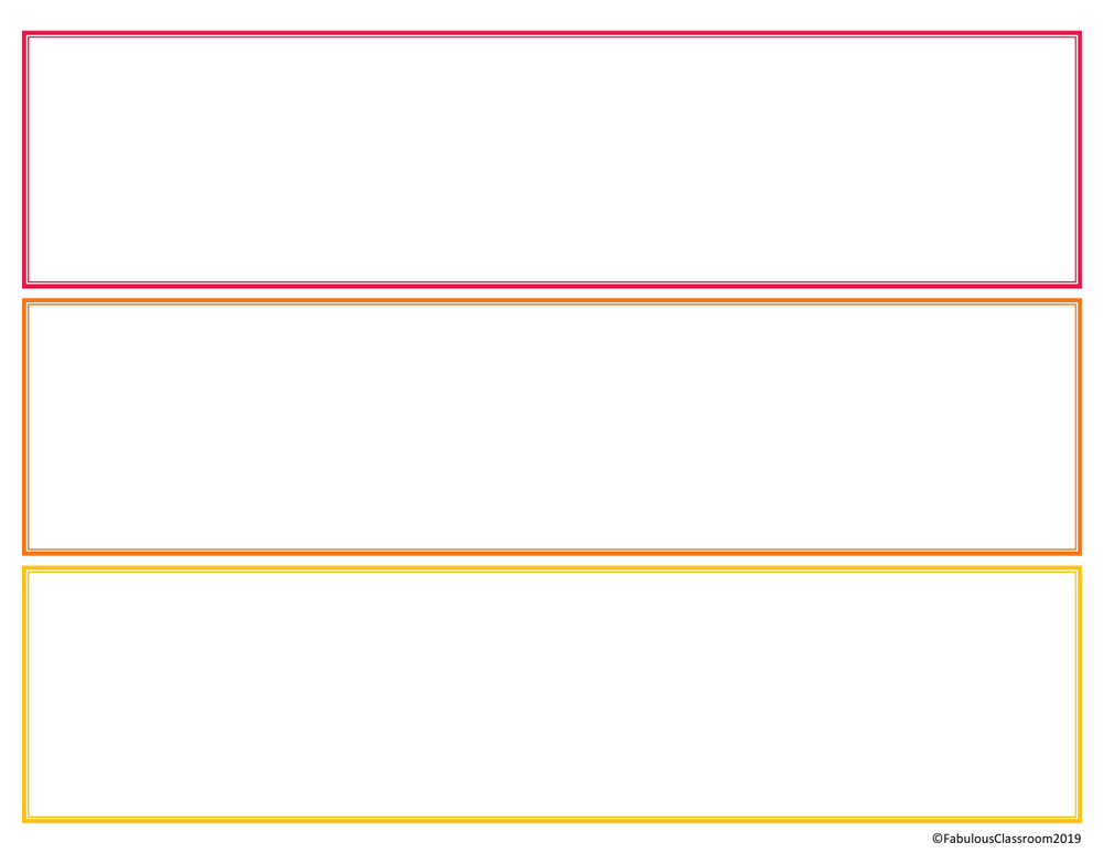 A page of three blank schedule cards with a thin pink, orange and yellow border