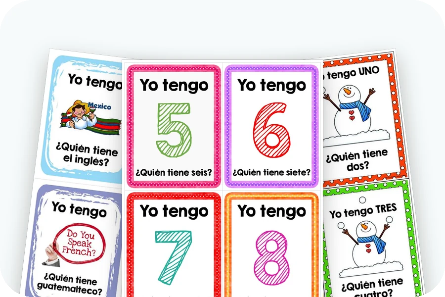 Three Yo Tengo, ¿Quién Tiene? games: Así se Dice Chapter 1, numbers 1 to 100 and snowman counting