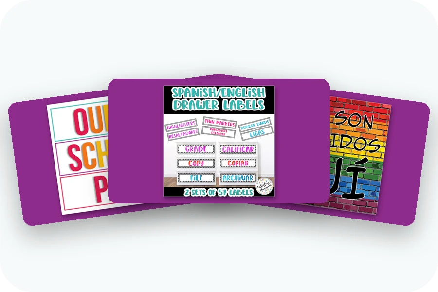 Three Classroom Decor covers: schedule cards, watercolor drawer labels and welcome signs