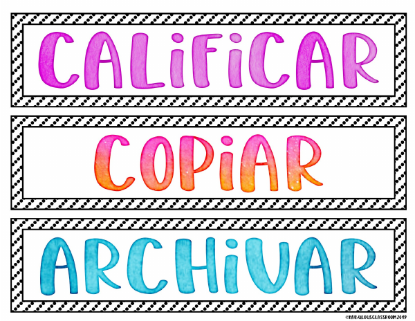 The first page of Spanish and English classroom labels: Spanish Classroom Labels