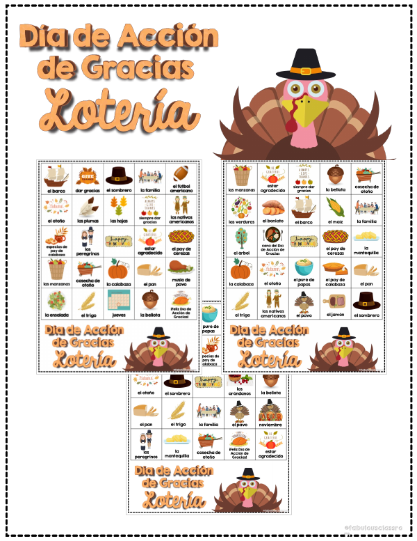 The first page of Spanish Thanksgiving Bingo Game: Spanish Thanksgiving Bingo