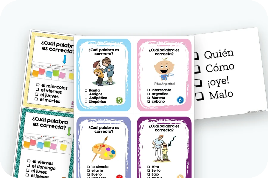 Three task card sets: classroom routines, Así se Dice Chapter 1 printable and digital