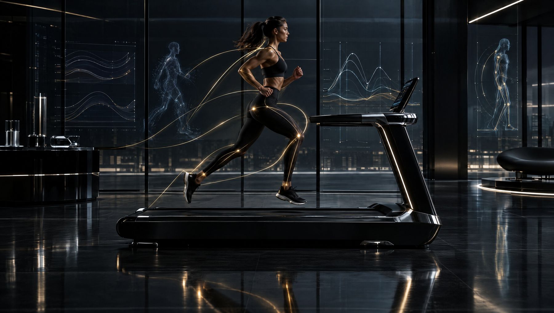 Atleta corriendo en un laboratorio de ciencia deportiva