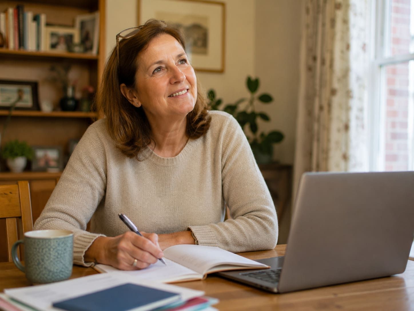 Donna adulta che studia con determinazione e speranza