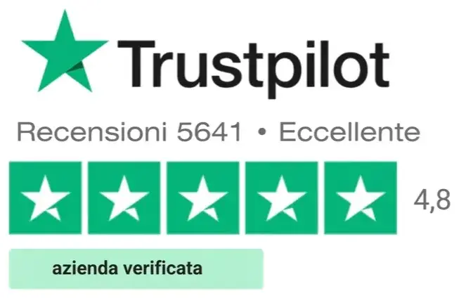 Trustpilot: 4,8, eccellente, azienda verificata