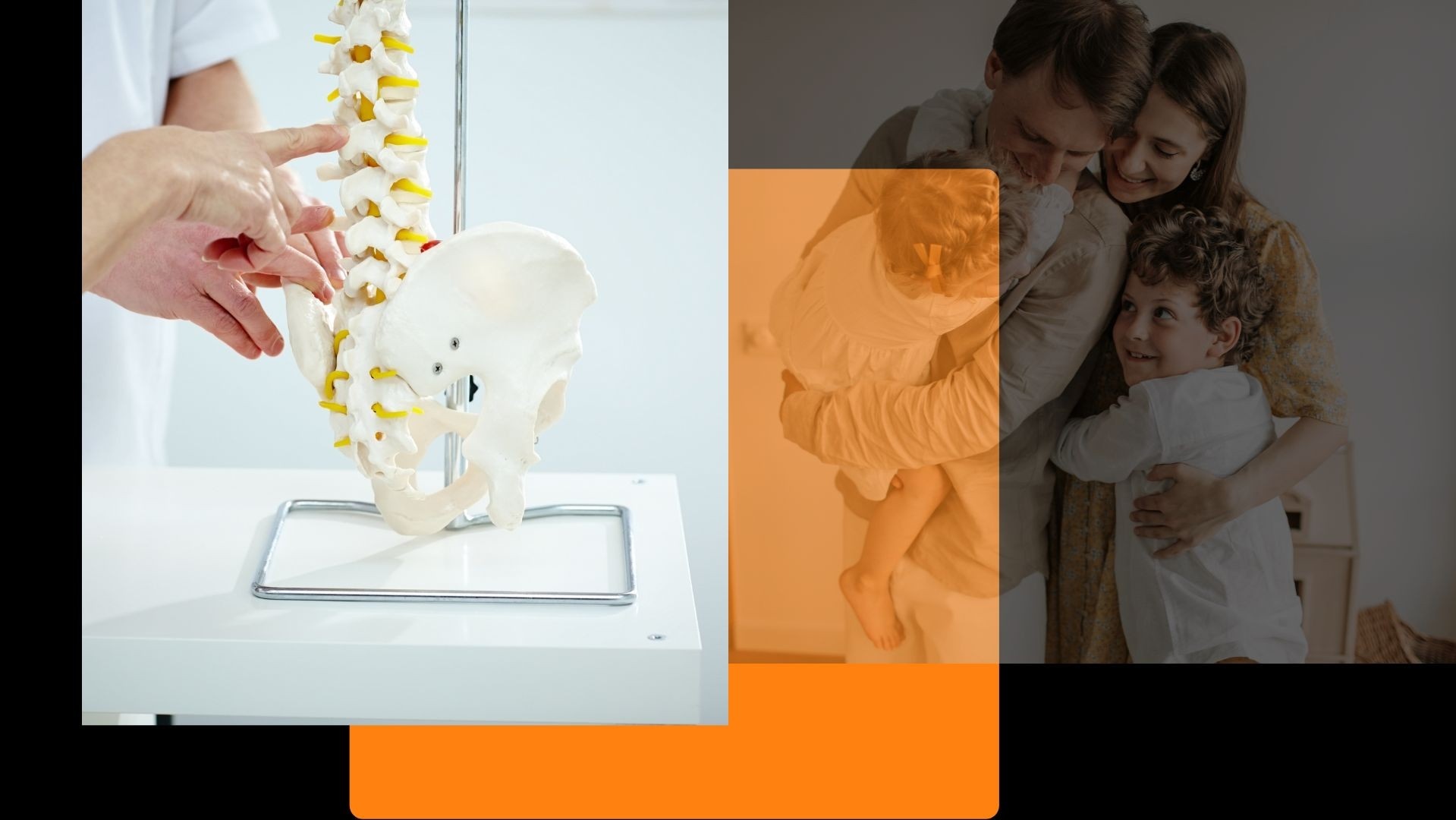 Chiropractor with spine family mom dad son daughter