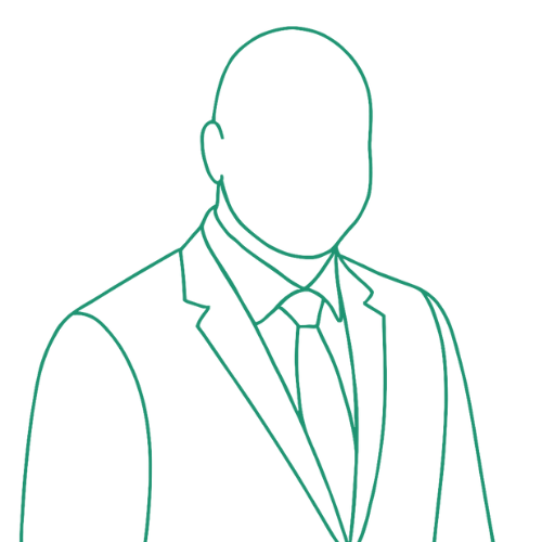 Alt text: Minimalist line art of a business executive wearing a suit and tie, used to represent a senior HR or People leader.